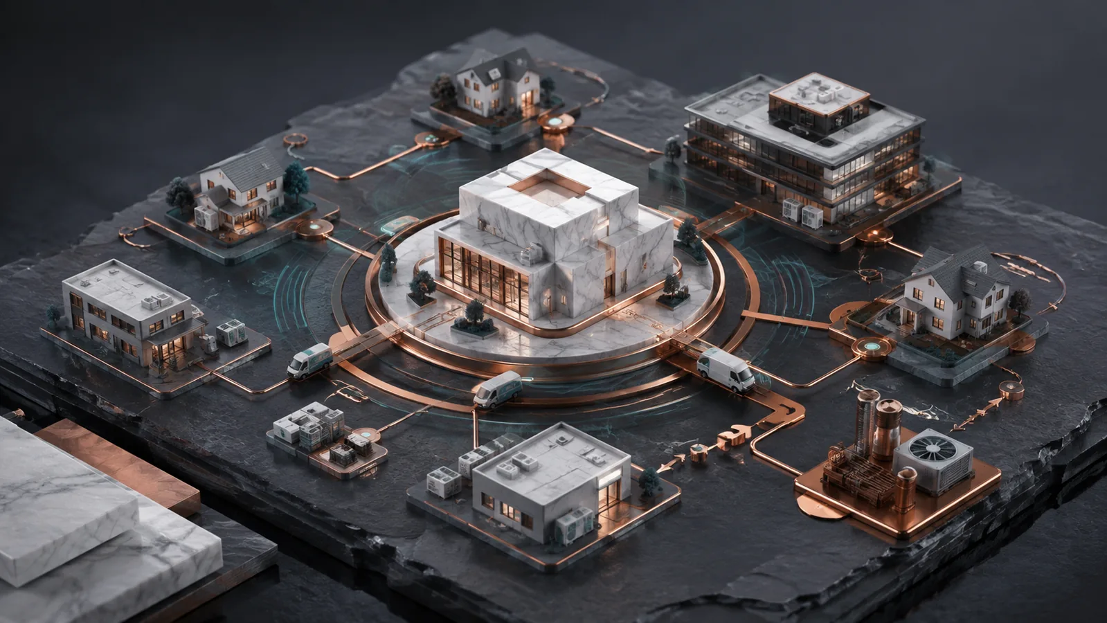 Marble operations hub connecting HVAC teams, buildings, routes, and equipment