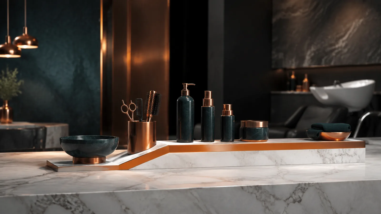 Salon service objects beside a copper value line that levels into a plateau