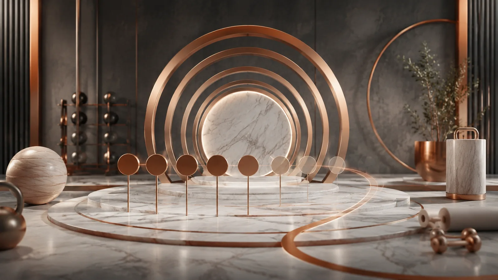 Fitness studio with copper attendance rhythms and a fading return path
