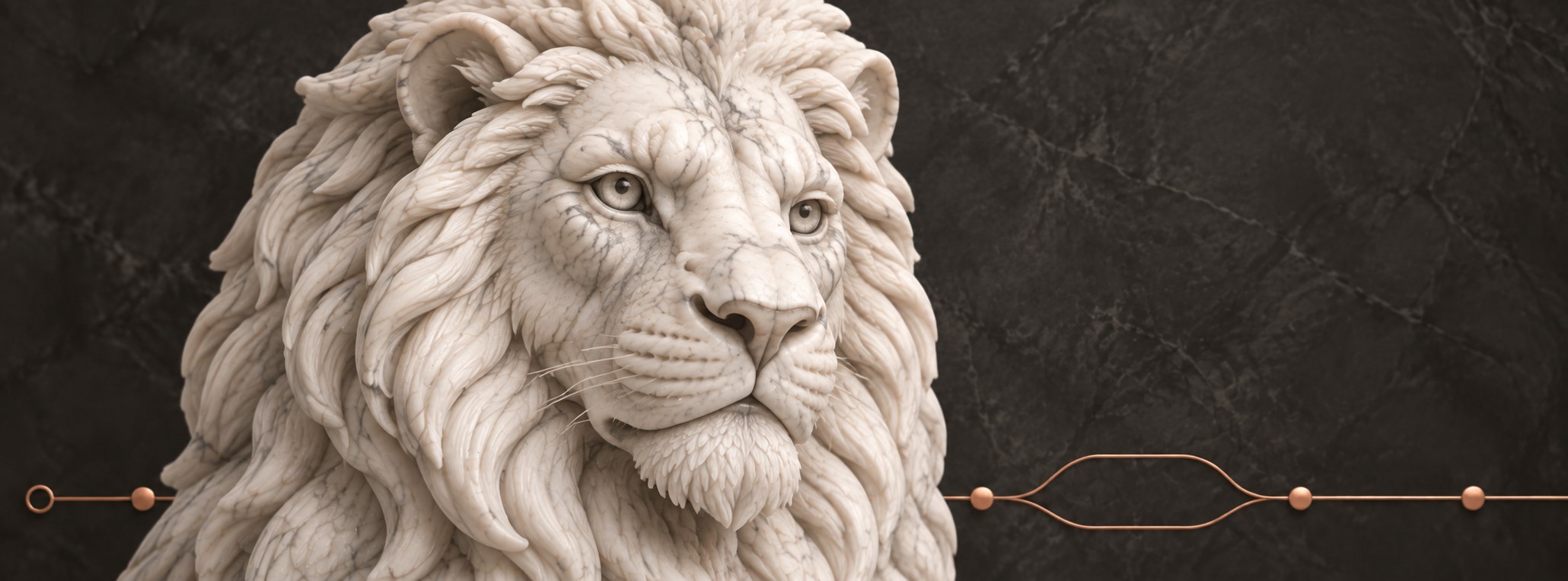 Close-up white marble lion representing confident technology evaluation