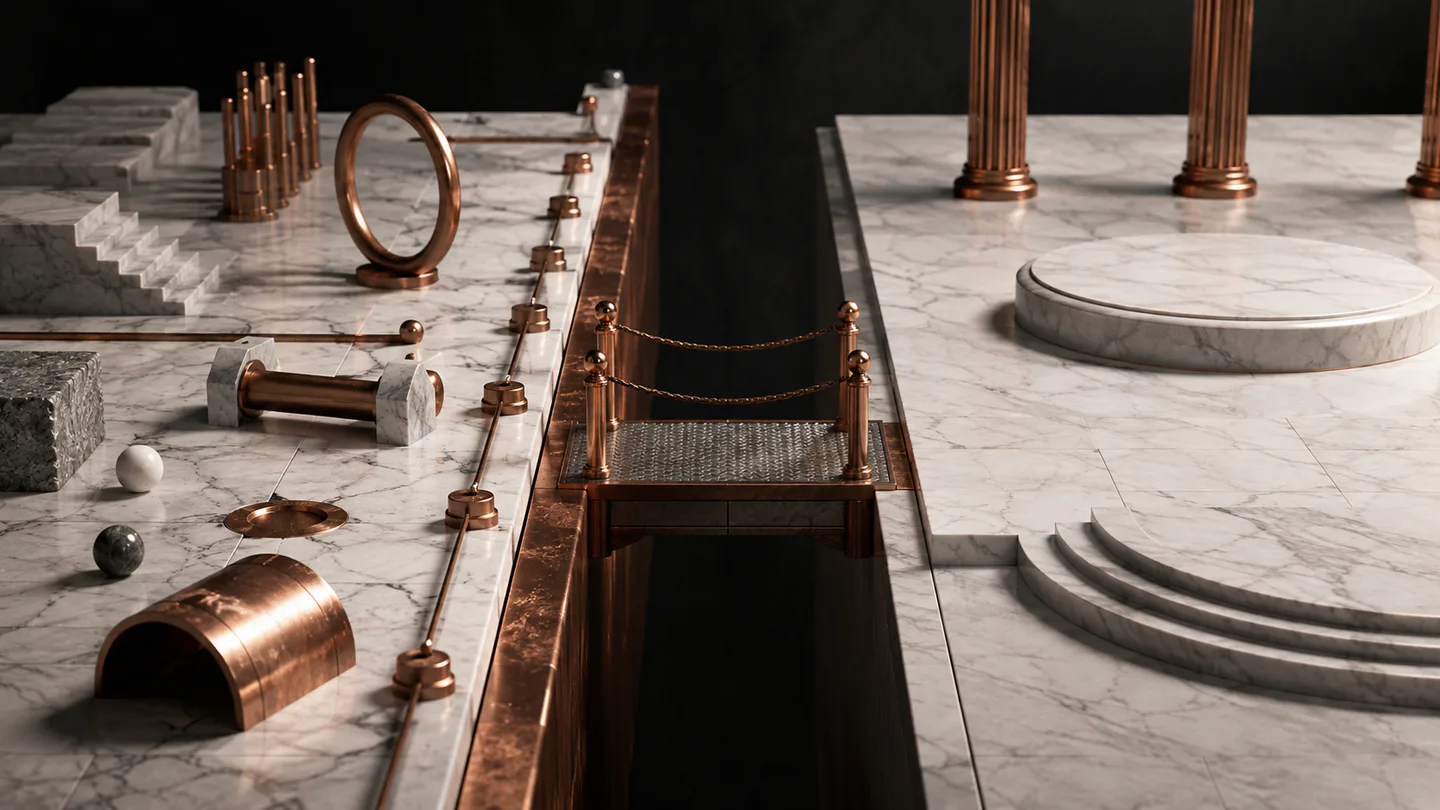 Parallel marble test and production environments connected by a guarded copper release bridge