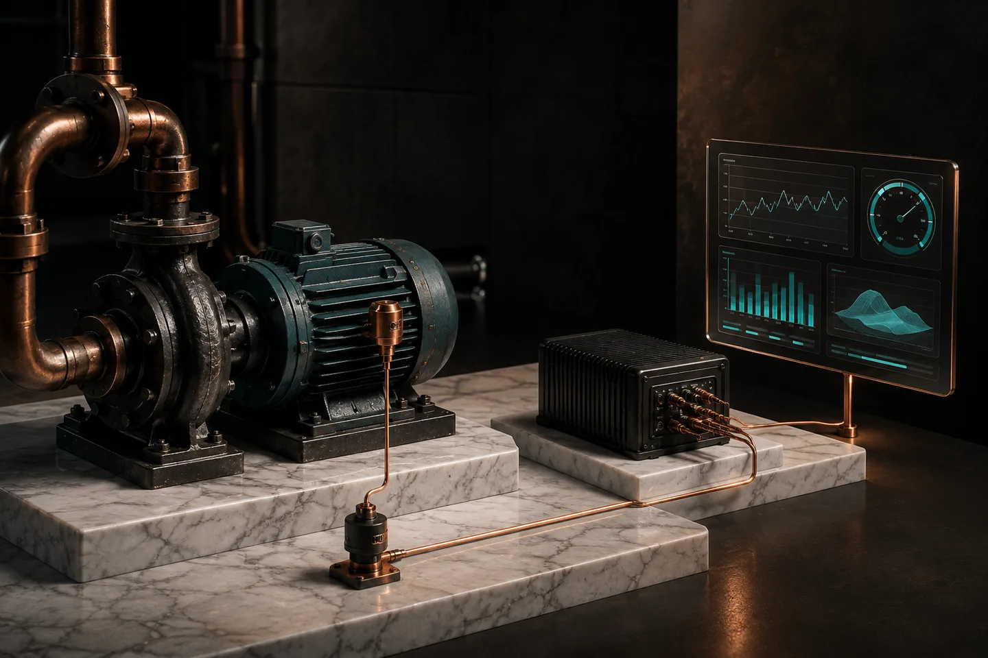 Existing production equipment connected to external sensing, an edge gateway, and current business systems