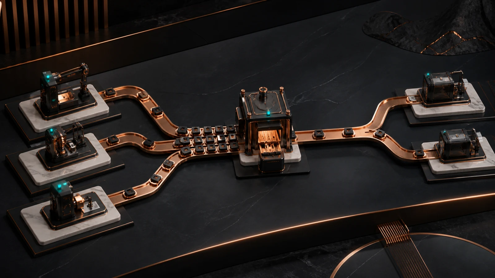 Production work cells converging on a constrained station with a visible queue and available downstream capacity