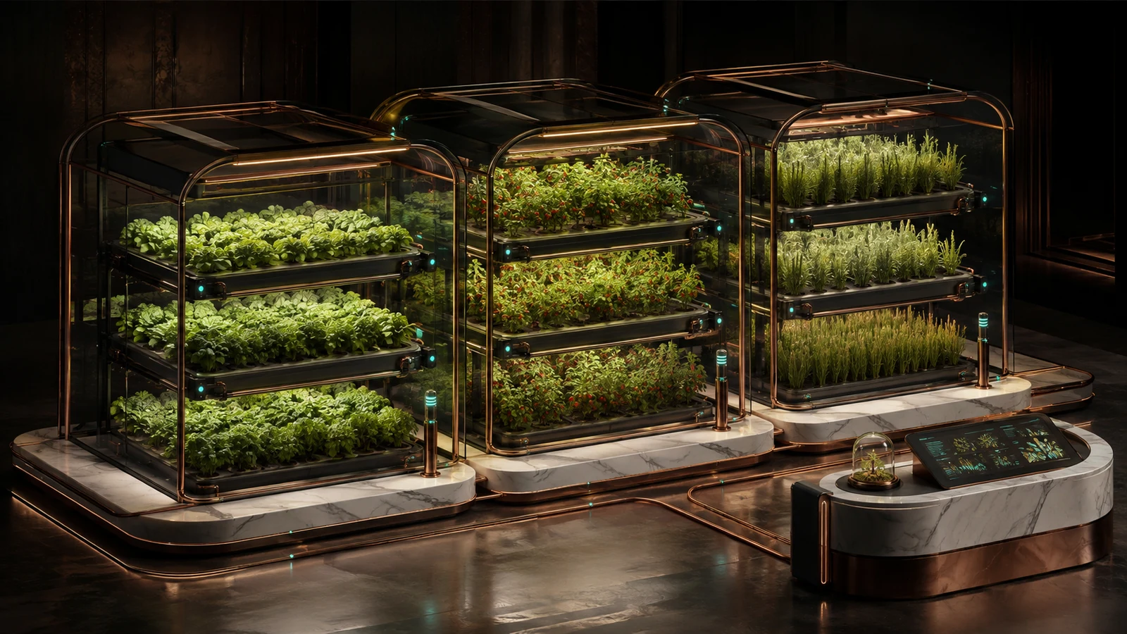Three distinct vertical growing zones connected through local sensing, crop history, and analytical review