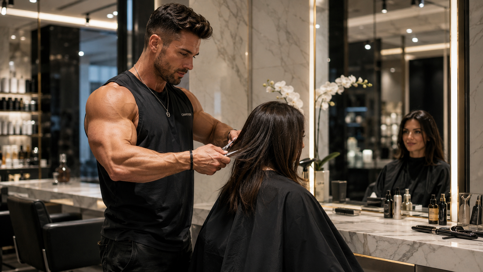 Professional stylist working at a luxury salon station